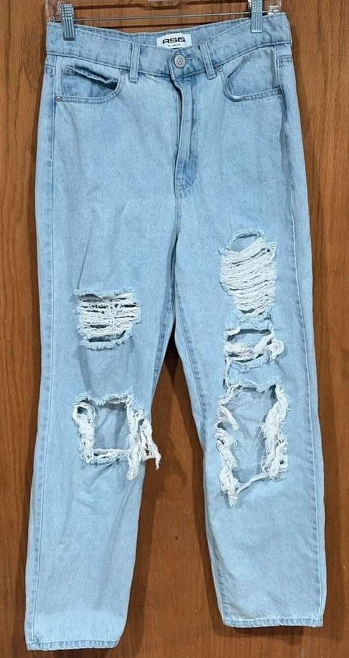 RSQ Baggy Jean Light Wash Distressed Ripped Denim Size 29